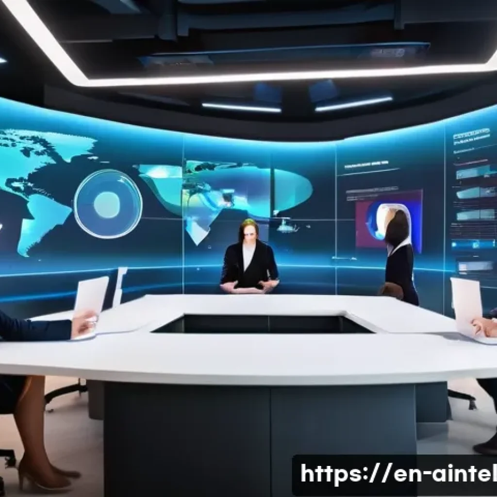 AI 시대의 갈등 해결 기술 - A modern digital mediation room with diverse professionals wearing business casual attire, interacti...
