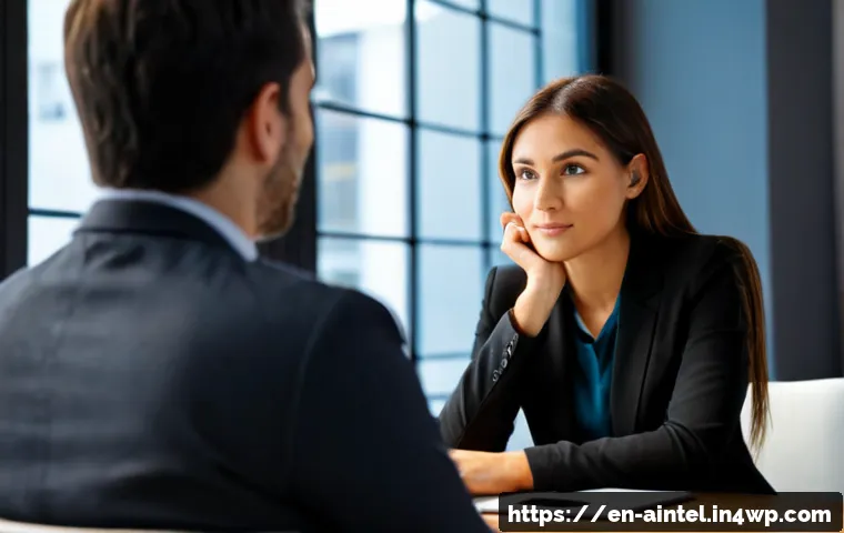 Home 17 AI 시대에 필요한 인간의 감정 지능 - Photorealistic modern workplace scene, a thoughtful team leader listening attentively to a colleague...